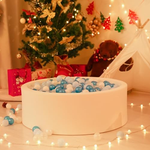 GOGOSO Ball Pit Balls for Toddler, Baby Plastic Playballs Kids Soft Pastel Pelotas Non-Toxic BPA-Free Pearl Blue+Light Blue+White 1000 Balls