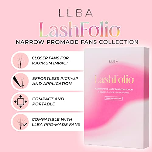 LLBA LashFolio Narrow Promade Fans | Handmade Volume Eyelashes | Multi Selections 5D~10D | C CC D Curl | Thickness 0.03~0.07mm | 8-15mm Length | Long Lasting & Easy Application (5D-0.07 CC 8mm-11mm)