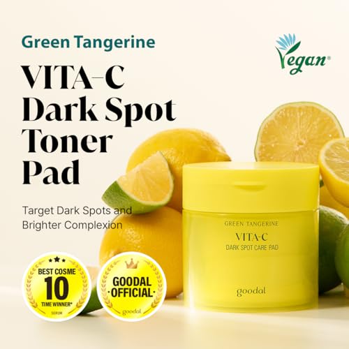 GOODAL Green Tangerine Vita C Toner Pads, Korean Skin Care, K-Beauty, Glass Skin, Pore Care, 70 Sheets, Valentine Day Gifts