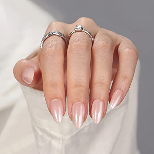 BTArtbox Press On Nails Almond - Short Nude Natural Nails Press Ons, Glue On Nails for Wedding Birthday Gift, Supremely Fit & Glossy Stick On Nails in 15 Sizes - 30 Nail Kit, Nudies