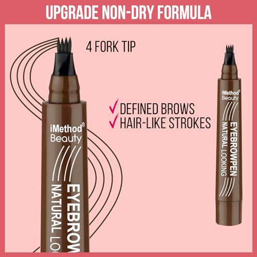 iMethod Eyebrow Pen - Eyebrow Pencil Magical Upgraded Eye Brow Pencils for Women with 4 Fork Tip & Spoolie Brush for Hair-Like Defined Natural Brows, Last All-Day, Microblading Eyebrow Pen, Black
