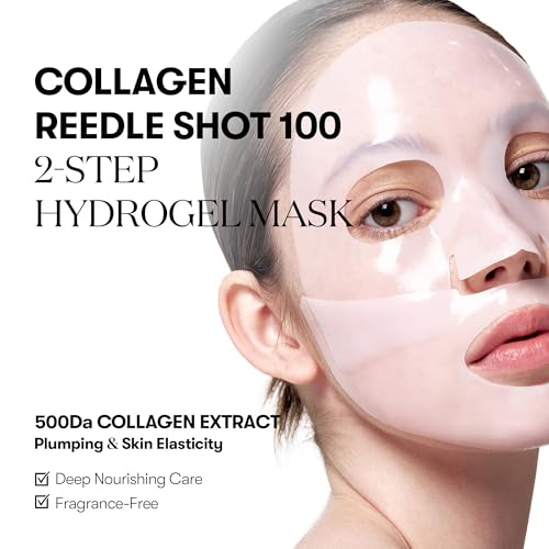 VT COSMETICS Collagen Reedle Shot 100 2-Step Hydrogel Mask(34.5gx4ea), Intensive Firming, Exosome 500Da Collagen, Fine Lines, Overnight Melting Mask, Korean Facial Mask, Pink Collagen