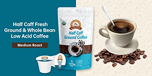 Alex's Low Acid Organic Coffee 12oz Bag - Half Caff Fresh Ground (Pack of 1)