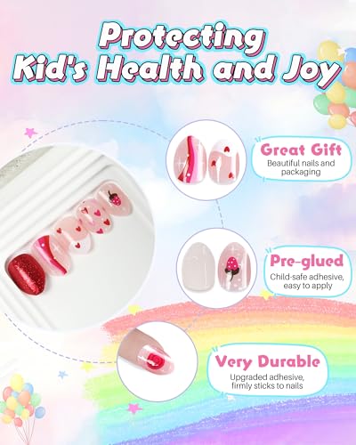 Press on Nails for Kids,tween Girls Trendy Stuff Fake Nails Kit,Pre-glue Glitter Stick on Nails for Kids 6,7,8,9,10-12 years old, Great for Girl Birthday Gifts,Parties&Makeovers Decoration