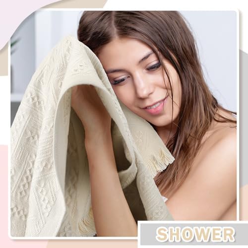 Boho Hand Towels Set of 4 Turkish Cotton 14 x 30 Inch Decorative Absorbent Face Head Towel for Bathroom Kitchen Decor Farmhouse Spa Gym Guest Gift(Beige)