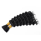 18 Inch Deep Wave Bulk Hair for Braiding 2 Bundles 200g Natural Black Curly Braiding Hair for Boho Braids Micro Twist No Weft Wet and Wavy Extensions