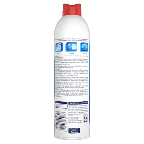 Windex Fast Shine Foam Glass Cleaner, No-Drip Windows, Doors, Mirrors & Countertops Aerosol Cleaning Spray, Streak-Free Shine, Removes Fingerprints, Dust, Dirt, Grime & More 19 oz (Pack of 6)