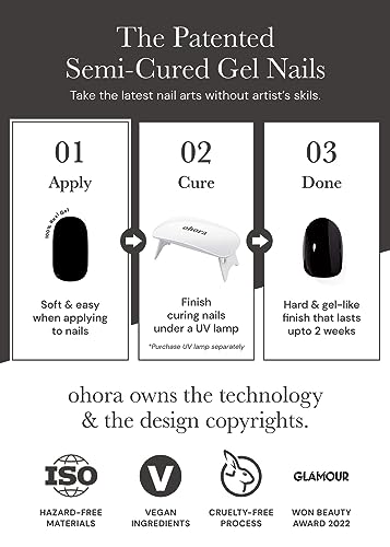 ohora Semi Cured Gel Nail Strips (N Silky Marble) - White, Patterned, Works with UV/LED Lamps, Salon-Quality, Easy to Apply & Remove - Valentine's Day Gel Nail Wraps, Stickers, Romantic Gift Ideas