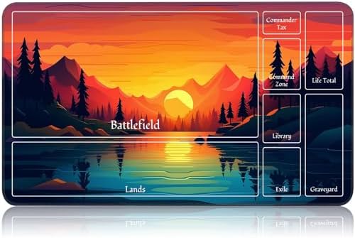 for MTG Game Playmat, for Magic TCG Rubber Play mat,Tabletop Card Playmats with Smooth Surface,Trading Card Inked Game Mat with New Zones,Battle Game,Sunset Forest