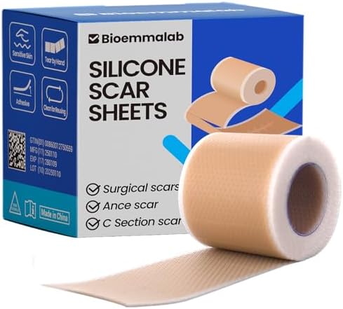 Silicone Scar Sheets Surgical Tape (1.6”x120” Roll) Face Patches Acne Treatment C Section Strips, Skin-Sensitive Medical Grade Healing Scar Bandages Pads for Keloid, Stretch and Tummy Tuck Recovery