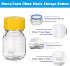 PATIKIL 4 Pack Reagent Media Storage Bottles, 100ml Borosilicate Glass Graduated Round Bottles with GL32 Yellow Screw Cap for Lab Water Reagent Liquids, Clear