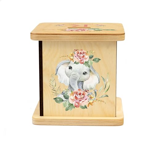 Wooden Piggy Bank for Kids and Adults, Personalized Gift Handmade in USA by BloomOwl, Custom Piggy Bank, Personalized Banks for Kids, Gifts for Baby Boys and Girls (Elephant- Coral)