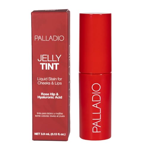 Palladio Jelly Tint, Liquid Stain for Cheeks & Lips, Vivid Color Lip Stain, Lightweight Non-Sticky and Transfer-proof, Natural Finish Makeup, Cherry Rose
