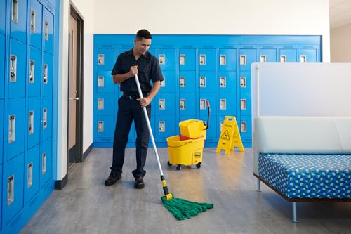 Rubbermaid Commercial Products WaveBrake 26 Qt. Side-Press Mop Bucket and Wringer Combo on Wheels, Yellow, for Professional/Industrial/Business Heavy-Duty Floor Cleaning/Mopping