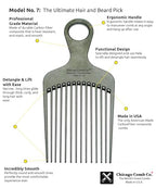 Chicago Comb Model 7 Carbon Fiber Pick Comb, for Long Thick Curly & Afro Hair Styles, Black Color, 6 inches (15 cm)