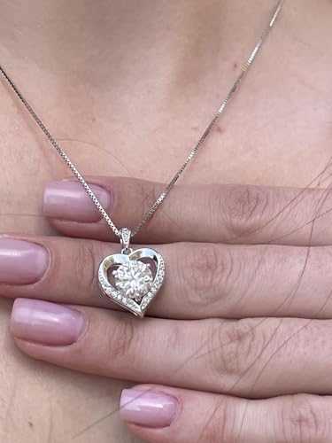 Luxurious 2.2 carat Lab Created Round Brilliant Diamond Solitaire Pendant Necklace for women Silver 18kt White Gold HANDMADE Floating Diamond Jewelry gift (2.8 ct Heart Diamond Solitaire Necklace)