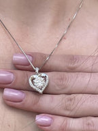 Luxurious 2.2 carat Lab Created Round Brilliant Diamond Solitaire Pendant Necklace for women Silver 18kt White Gold HANDMADE Floating Diamond Jewelry gift (2.8 ct Heart Diamond Solitaire Necklace)