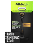 Gillette Labs Mens Razor with Exfoliating Bar, Shaving Kit for Men, Includes 1 Handle, 2 Razor Blade Refills, 1 Premium Magnetic Stand, Black and Gold, Razor for men