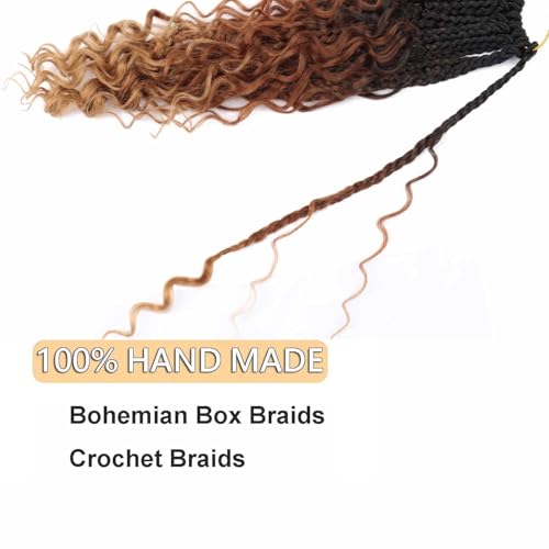 8 Packs Goddess Box Braids Crochet Hair Crochet Box Braids with Curly Ends Boho Bohemian Box Braid Hair (1B/30/27, 12 inch 8 pack)