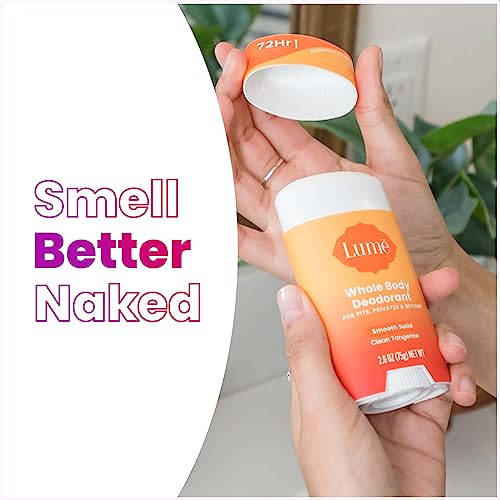 Lume Whole Body Deodorant And Soap - 2.6 Ounce Solid Stick With 72 Hour Odor Control (Pack of 2) and 5 Ounce Triple Milled Soap (Pack of 2) - Aluminum and Baking Soda Free (Clean Tangerine)