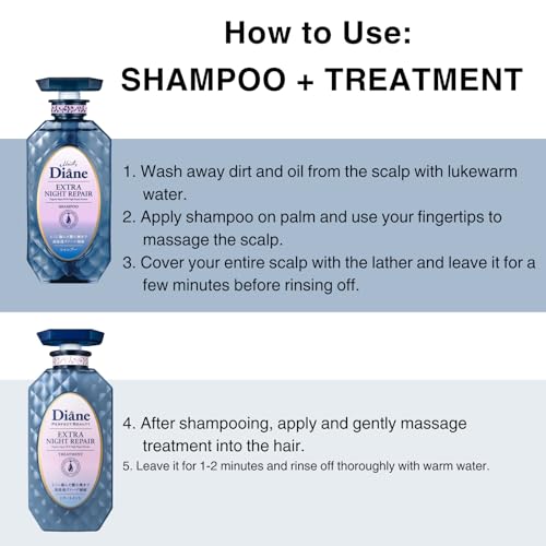 Moist Diane Hair Shampoo and Conditioner Set for Women& Men, Natural Keratin Protein Haircare, Japanese Hydrating Moisturizing Hair& Scalp Hair Care Set, Silicone & Sulfate Free, Extra Night Repair