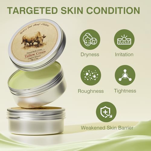 Beef Tallow, Beef Tallow for Skin, Beef Tallow Moisturizer, Organic Beef Tallow Balm for Face Moisturizer Grass Fed for All Purpose Balm, Natural Beef Tallow Lotion for Skin Care (2.5oz)