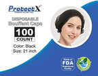 ProtectX 100-Pack Black Disposable Hair Nets, Elastic Head Cover, Bouffant Caps, Sanitation Head Cover for Food Service, Spa Men & Women - 21 inch
