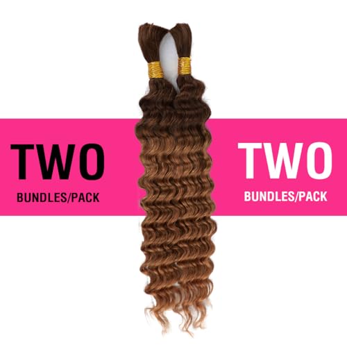 Human Braiding Hair 100g Deep Water Wave Bulk Human Hair for Braiding No Weft 10A Brazilian Virgin Curly Human Hair Extensions for Boho Braids (100g-26inch, T4/30-Deep)