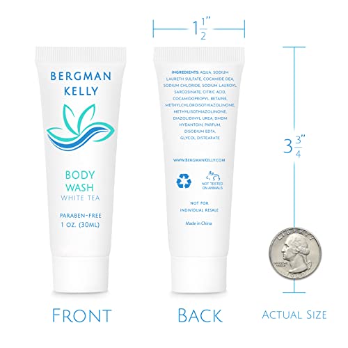 BERGMAN KELLY Travel Size Body Wash (1 fl oz, 50 PK, White Tea), Delight Your Guests with a Revitalizing and Refreshing Hotel Body Wash, Quality Mini and Small Size Guest Hotel Toiletries in Bulk