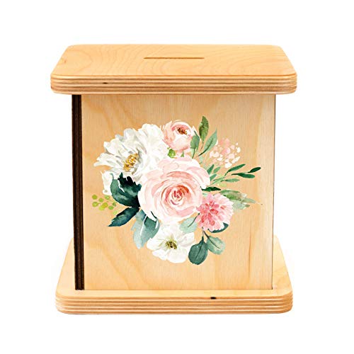 Wooden Piggy Bank for Kids and Adults, Personalized Gift Handmade in USA by BloomOwl, Custom Piggy Bank, Personalized Banks for Kids, Gifts for Baby Boys and Girls (Floral Initial)