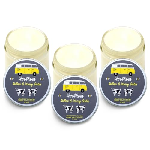 Vanman's Tallow and Honey Balm (3 Pack) - Tallow Face Moisturizer with Pure Grass-Fed/Finished Beef Tallow for Skin and Essential Oils, Organic Raw Honey and Beeswax, Cold Pressed Olive Oil - 2 oz