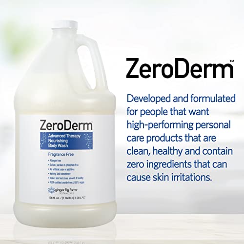Ginger Lily Farms Botanicals ZeroDerm Advanced Therapy Nourishing Body Wash, 100% Vegan & Cruelty-Free, Fragrance Free, 1 Gallon Refill (Pack of 4)