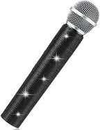Sanwuta Fake Microphone Prop Sparkly Bling Rhinestones Plastic Play Microphone Pretend Glitter Bedazzled Mic for Cosplay Party Costume(Black)