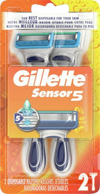 Gillette Sensor5 Men's Disposable Razors, 2 Count (Pack of 2)