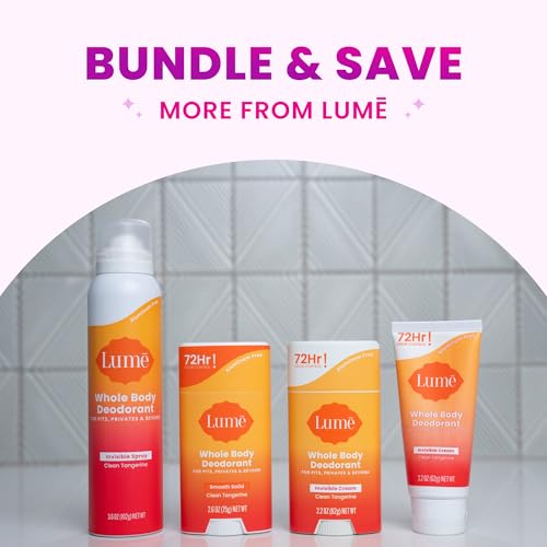 Lume Invisible Spray Deodorant For Women - Whole Body Deodorant Spray - 72 Hr Odor Control - Ozone Friendly, Natural Propellant - Aluminum & Baking Soda Free, Skin Loving - 2 pack (Clean Tangerine)