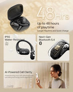 SHOKZ New OpenFit 2 Open-Ear Headphones, True Wireless Bluetooth Earphones with Microphone, Earhook Earbuds with 48 Hours of Playtime, Fast Charging, IP55 Water-Resistant, with Carrying Bag, Black