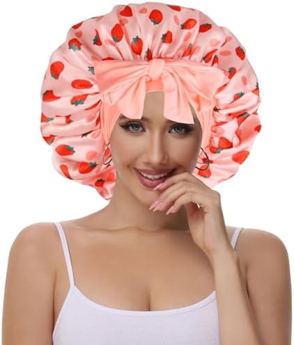 Double Layer Satin Bonnet with Tie Satin Lined Sleep Cap Hair Cover for Women's Curly Natural Hair