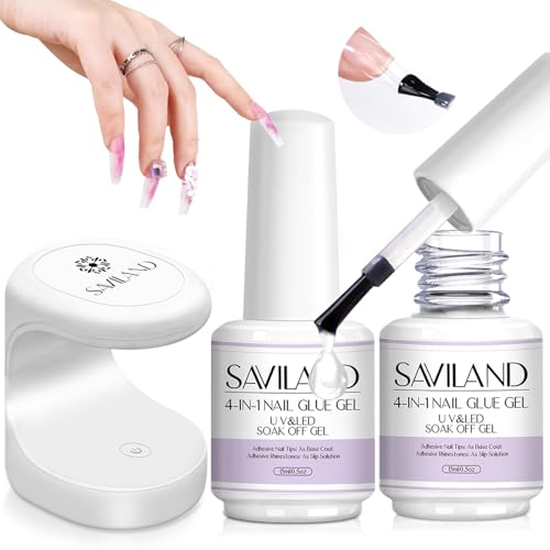 SAVILAND 30ML Gel X Nail Glue U V Light: 2 Pcs Gel Nail Glue and U V Nail Lamp for Nails, Gel X Nail Kit with Lmap Fast Curing Nail Glue for Gel X Extension DIY Home Nail Art