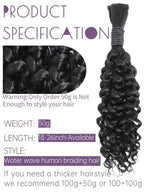 Human Braiding Hair for Boho Braids 50g 18 Inch Water Wave Bulk Human Hair for Braiding No Weft 12A Brazilian Virgin Hair Extensions Wet and Wavy Human Hair (Water wave, 50g-18 inch)