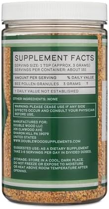 Bee Pollen Supplement - 1lb (16 OZ) of Raw Bee Pollen Granules (151 Servings of 3 Grams Each with Scoop) Superfood High in Vitamins, Minerals, and Protein by Double Wood