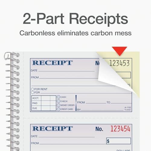 Adams Receipt Book - 300 Sets per Book, for Money and Rent - 2-Part Carbonless - 5-1/4" X 11" - Spiral Bound Receipt Book with Carbon Copies - 4 Receipts Per Page - 3 Pack