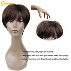 QUEENTAS Short Brown Pixie Cut Wig with Bangs Layered Straight Heat Resistant Synthetic Short Hair Hair Wigs for White and Black Women Daily Use (Black Cherry)