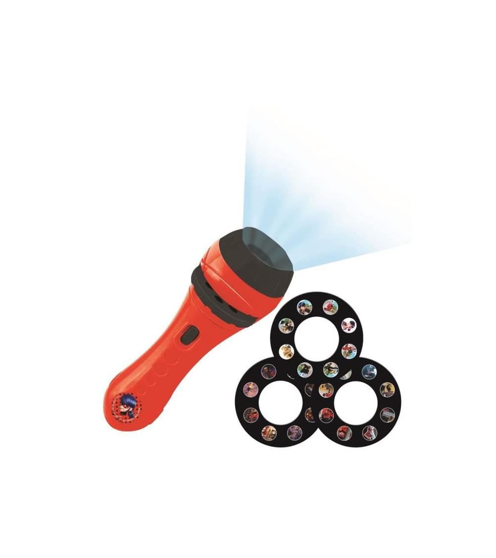 LEXiBOOK Miraculous, Stories Projector, Torch Light and Projector with 3 Discs, 24 Images, Create Your own Stories, LTC050MI
