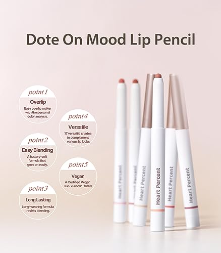 Heart Percent Dote On Mood Lip Pencil, Long-Lasting Creamy Lip Crayon Smooth Color Liner Retractable Lipstick Pencil 0.8g, #01. Peach Beige