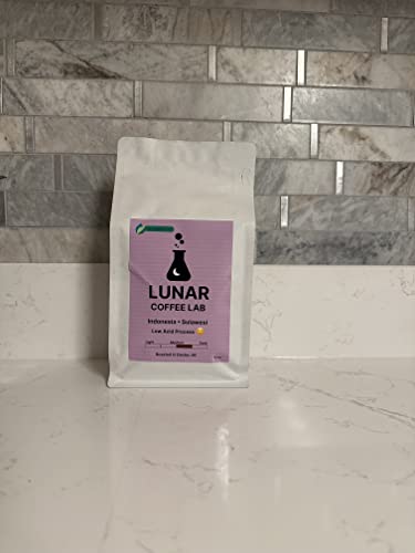 Lunar Coffee Lab Indonesia Low Acid Coffee - Specialty Medium Dark Roast - Wet Hulled Process Pour Over Coffee, Espresso, Cold Brew (12oz)