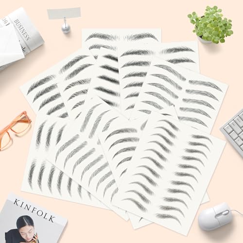 20 Sheets 180 Pairs Eyebrow Tattoo Sticker Waterproof 4D Hair-Like Natural Fake Tattoo Eyebrows Transfers Stickers Peel Off Brows Grooming Shaping Makeup Sticker for Women Girls,Black