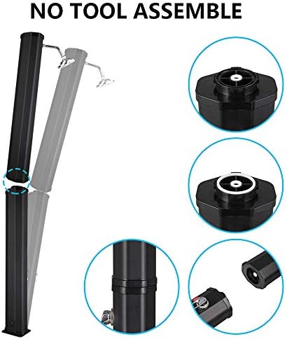 VINGLI Solar Heated Shower, 9.3 Gallon Outdoor Shower with Shower Head and Foot Shower Tap，for Outdoor Backyard Poolside Beach Pool Spa,Black (9.3 Gallon)
