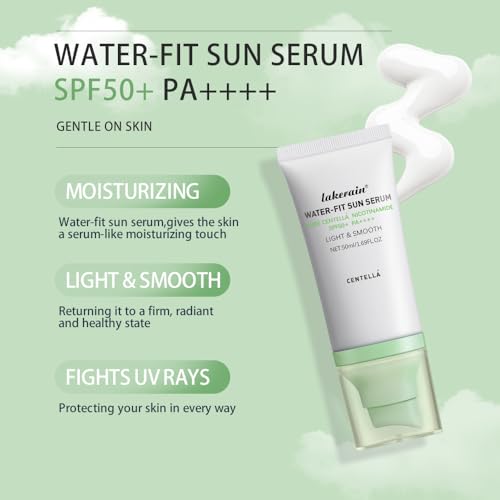 2 Pcs Centella Sunscreen, Lasting Lightweight Hydrating Centella Water-Fit Sun Serum SPF50 for All Skin Type and UV Defense.(Blue & Green)