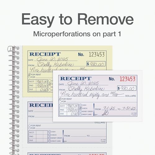 Adams Receipt Book - 300 Sets per Book, for Money and Rent - 2-Part Carbonless - 5-1/4" X 11" - Spiral Bound Receipt Book with Carbon Copies - 4 Receipts Per Page - 3 Pack