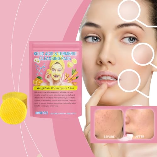 Turmeric Kojic Acid Cleansing Pads, Vitamin B5, Vitamin C Helps Balance Skin, 40 Pads Sugar Turmeric Cleansing Pads for Face